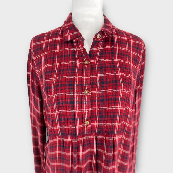 Abercrombie & Fitch Long Red Plaid Shirt Dress Pockets Button Down Small Y2K 90s - Picture 2 of 7